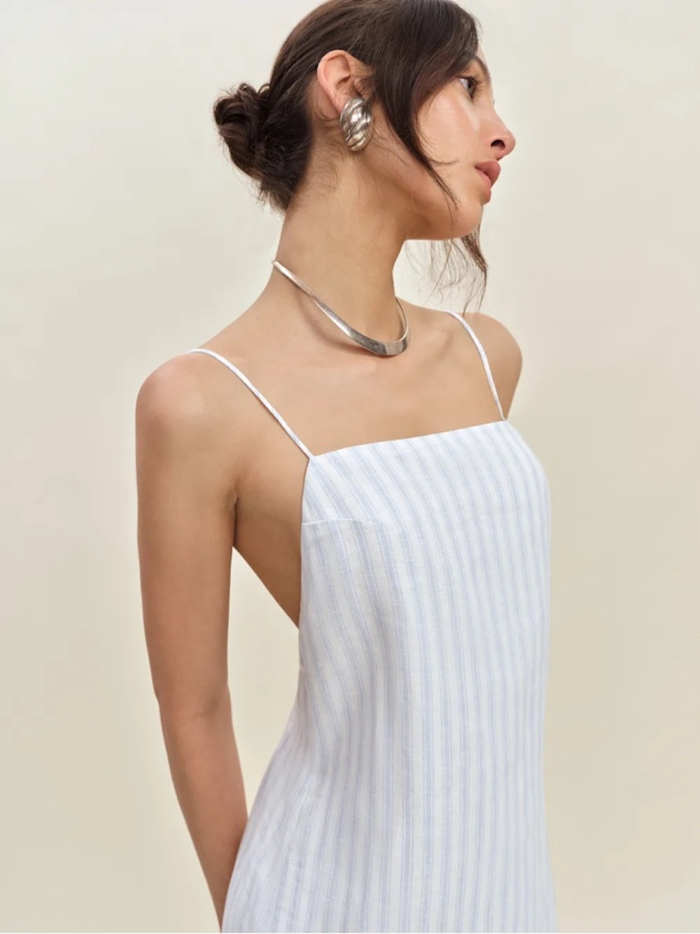 Reformation Blue & White Striped Open-Back Midi Dress - Picture 2 of 7